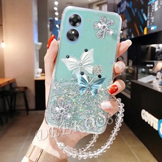 Iin พร้อมส่ง ใหม่ เคสโทรศัพท์มือถือ ลายผีเสื้อบินน่ารัก แต่งกลิตเตอร์ พร้อมสายคล้องมือ สําหรับ OPPO Reno 8 8T Reno8 T 4G 5G Reno8T 2023