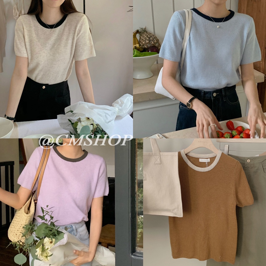 C&m เสื้อยืดคอกลม แขนสั้น ผ้าถัก ทรงหลวม สไตล์เกาหลี สําหรับผู้หญิง