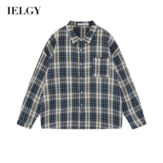 IELGY เสื้อเชิ้ตลําลอง ลายสก๊อต ระดับไฮเอนด์ สไตล์ญี่ปุ่น สําหรับผู้ชาย