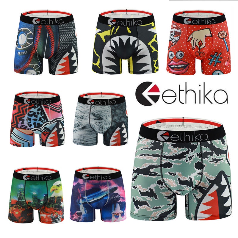Ethika กางเกงชั้นในขาสั้น ผ้าเรยอน ระบายอากาศ แห้งเร็ว พิมพ์ลาย US แฟชั่นสําหรับผู้ชาย เหมาะกับการเล