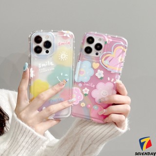 เคสโทรศัพท์มือถือ TPU นิ่ม ปิดด้านหลัง กันกระแทก ลายดอกไม้ หน้ายิ้ม หัวใจ สีน้ํา สําหรับ iPhone 7 8 6 6S Plus SE XR X XS Max 13 12 11 14 Pro Max