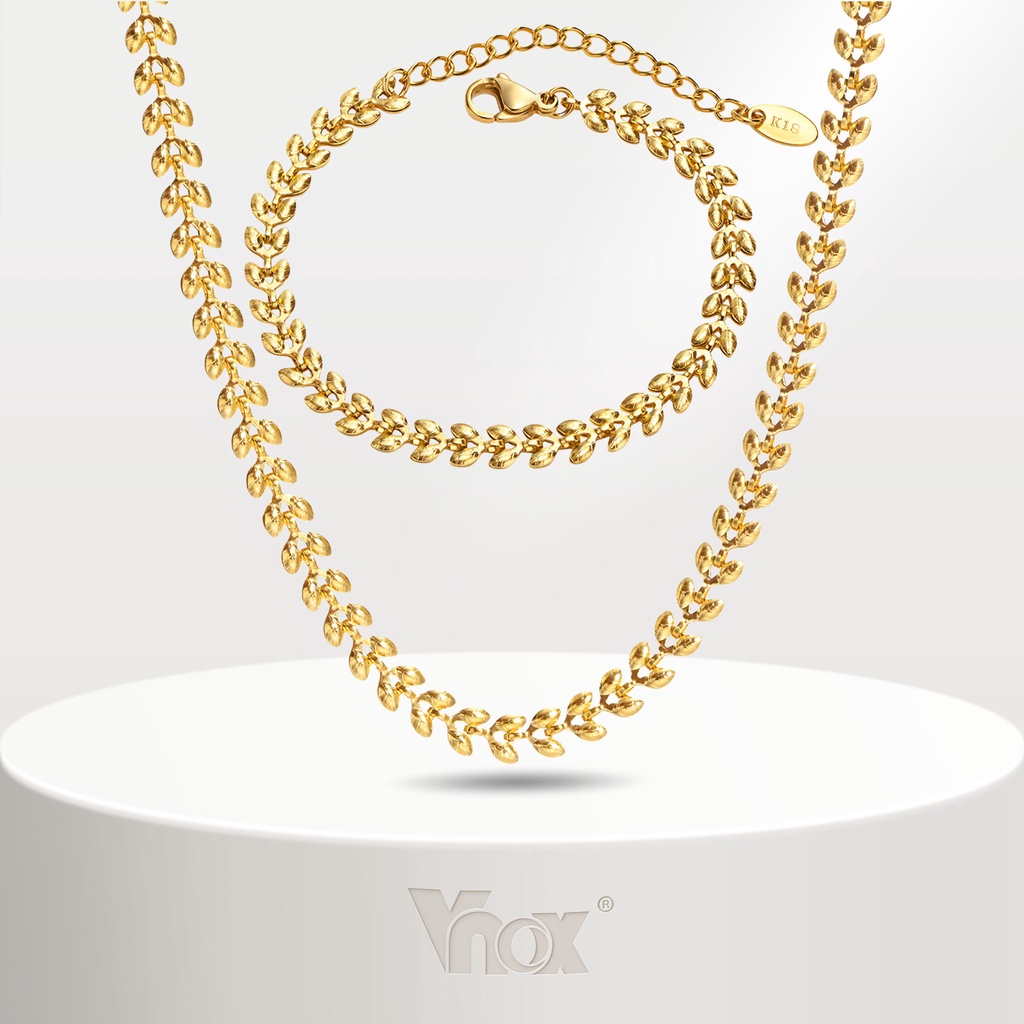 Vnox ชุดสร้อยคอสเตนเลส ทอง 14K 5 มม. สําหรับผู้หญิง
