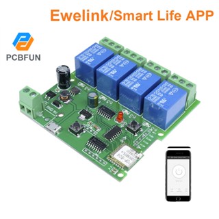 Ready Stock สวิทช์โมดูล ควบคุมรีเลย์ ดีเลย์ ไร้สาย 4 ช่องสัญญาณ dc 5v 7-32 v wifi dengan app WiFi Wireless Relay Delay Switch Control Module 4 Channel With APP Ewelink