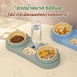 ชามอาหารรูปแมว ชาม3IN1 ถ้วยอาหารสัตว์เลี้ยง 2 หลุม ถ้วยอาหารแมว ชามอาหารสุนัข MLL