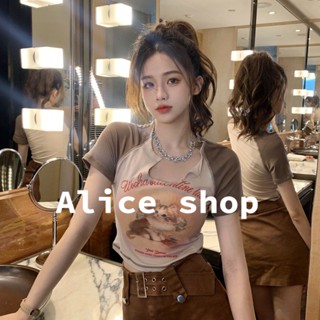 Alice  เสื้อยืด เสื้อเชิ้ตแขนสั้น เสื้อแซ่บๆ คอV ผ้าดี สวยๆ  ทันสมัย ins รุ่นใหม่ สวยงาม A29J0HH 36Z230909