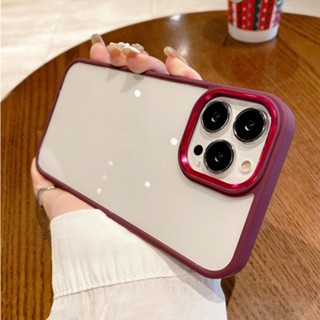 เคสโทรศัพท์มือถือแบบใส กันกระแทก กันรอยกล้อง สีไวน์แดง สําหรับ iPhone 11 13 14 12 Pro MAX XS Ma X XR 7 8 6 Plus se