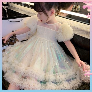 Girls dress summer 2022 new childrens bubble sleeve puff yarn princess dress Western style girls short sleeve dress