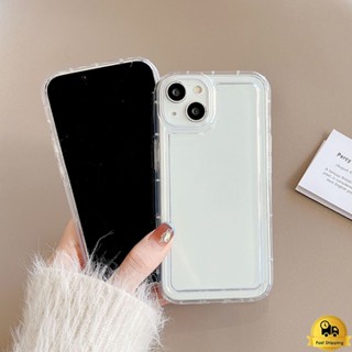 สี่เหลี่ยม โปร่งใส เคสสมาร์ทโฟน for iPhone 11 12 13 14 ProMAX 7 8 6 plus SE XR X XS MAX กันกระแทก ถุงลมนิรภัย TPU อ่อน