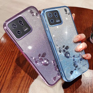 เคสโทรศัพท์ซิลิโคน TPU แบบนิ่ม ลายดอกกุหลาบ ประดับเพชรเทียม สําหรับ Xiaomi Mi 13 Pro 5G Mi13 5G