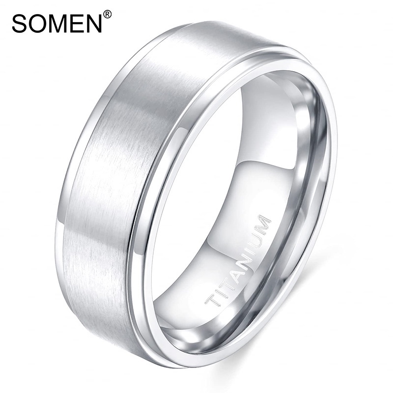 Somen แหวนไทเทเนียม สีเงิน 8 มม. เนื้อแมตต์ ใส่สบาย สําหรับผู้ชาย ผู้หญิง ไซซ์ 4-15
