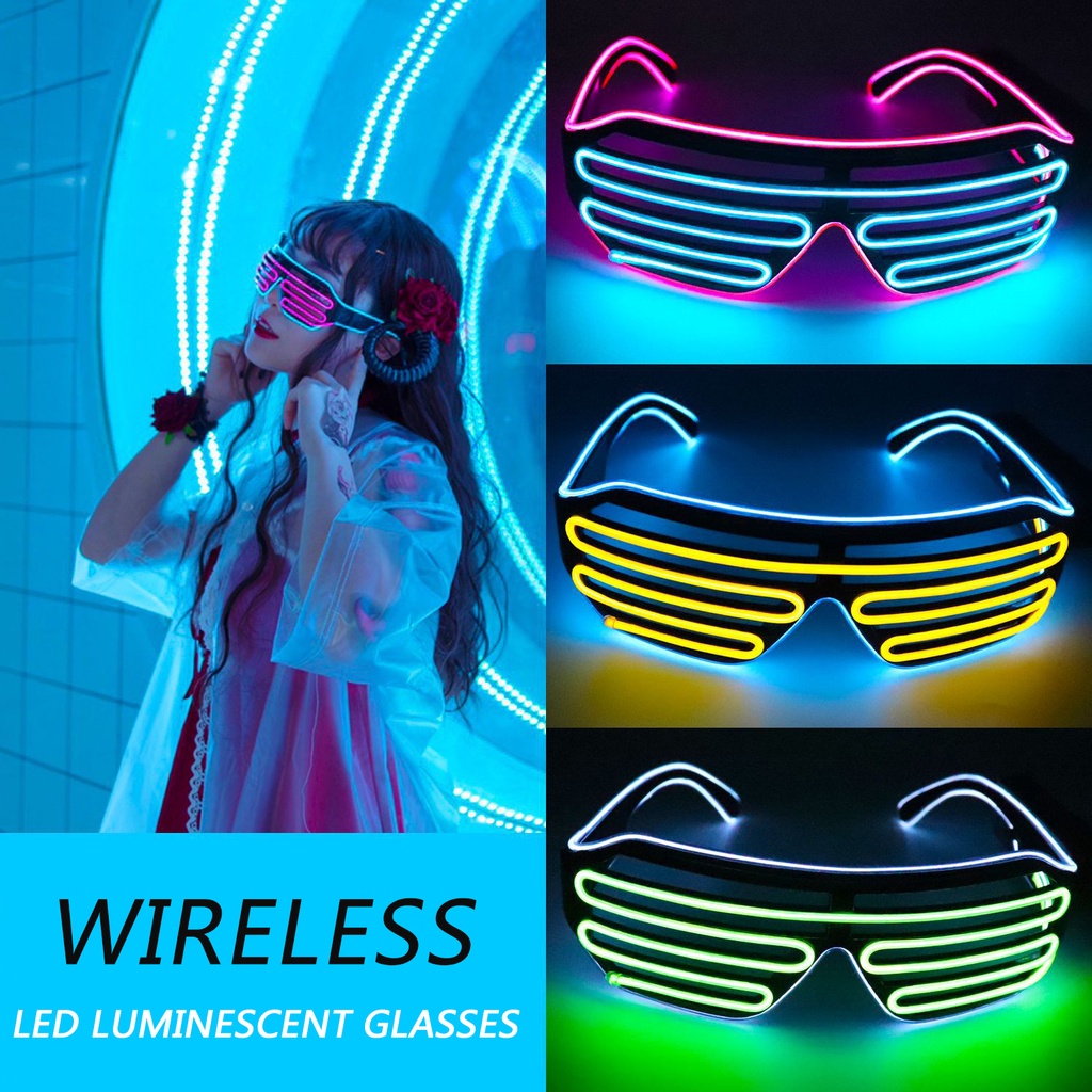 Tik Tok แว่นตากันแดด LED เรืองแสง ไร้สาย สีนีออน สําหรับปาร์ตี้คริสต์มาส ฮาโลวีน แว่นตา EL ผ้าม่านเรืองแสง, อุปกรณ์บาร์เด้ง, การตั้งค่าสถานที่จัดงานเรืองแสงปาร์ตี้, อุปกรณ์ประกอบฉากเชียร์