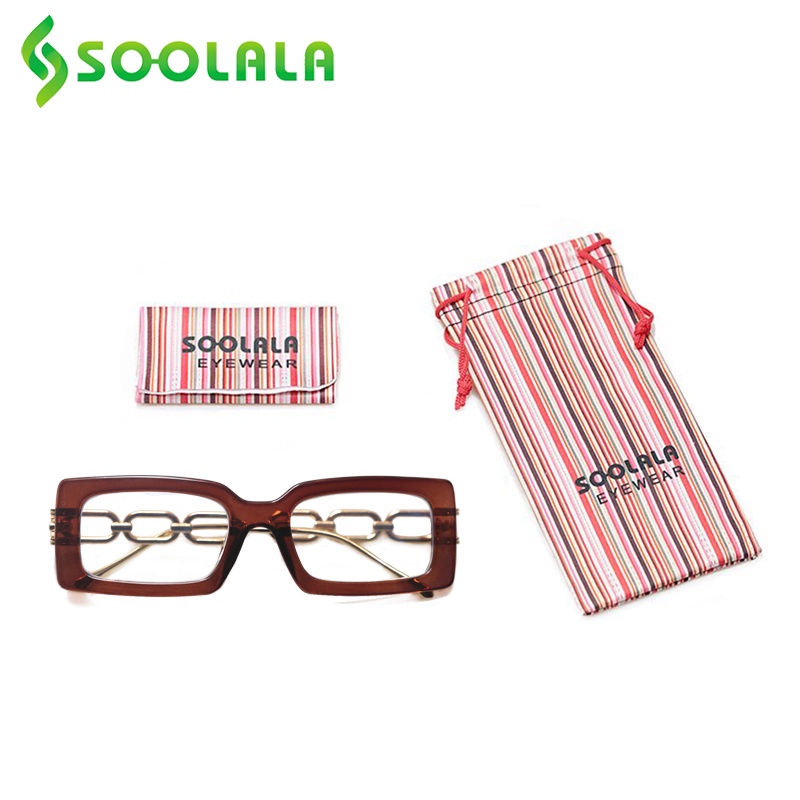 Soolala พร้อมส่ง แว่นตาอ่านหนังสือ สายตายาว ทรงสี่เหลี่ยมผืนผ้า ป้องกันแสงสีฟ้า สําหรับผู้หญิง