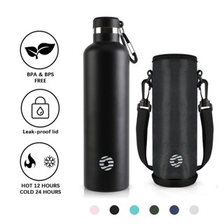 Fjbottle ขวดน้ําสุญญากาศ สเตนเลส ขนาด 1000 มล. พร้อมกระเป๋า และหัวเข็มขัด สําหรับปีนเขา