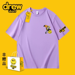 Drew doll New Style Smiley Cartoon Print Couple Short-Sleeved Street Wear Pure Cotton Men Women Same Casual T-Shirt_03