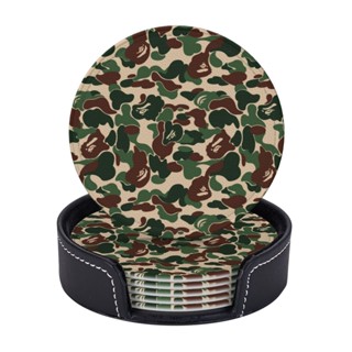 Bape แผ่นรองแก้วกาแฟ ชา แบบหนัง มีฉนวนกันความร้อน 6 ชิ้น