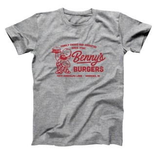 [พร้อมส่ง] เสื้อยืดลําลอง ผ้าฝ้าย พิมพ์ลาย Bennys Burgers Stranger Things แฟชั่นสําหรับผู้ชาย