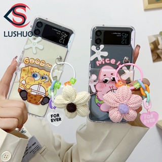 Lushuo เคสโทรศัพท์มือถือ PC แข็ง ปิดด้านหลัง พิมพ์ลายการ์ตูนน่ารัก พร้อมจี้ สําหรับ Samsung Galaxy Z Flip 3 5G and Z Flip 4 Z Flip3 ZFlip3 ZFlip 3 Z Flip4 ZFlip 4