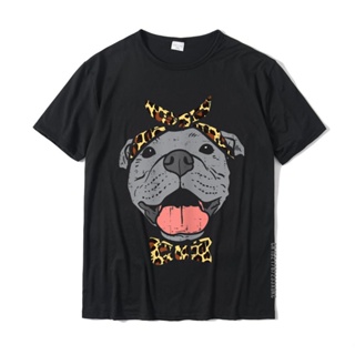 Pitbull Leopard Print Bandana Pitties Dog Lover Owner Gift T-Shirt Family Comics T Shirt Cotton For Men Printed_02