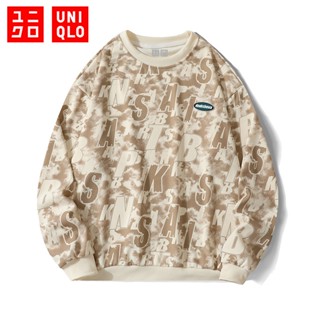 UNIQLO เสื้อสเวตเตอร์คอกลมลำลอง 2023 ใหม่ กีฬา หลวม ขนาดใหญ่ ระบายอากาศ สวมใส่ อบอุ่น เสื้อกันหนาว