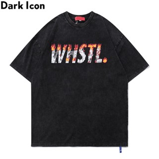 Dark Icon Creative Flame Letters T-shirt Men Women Summer Hip Hop Tshirts Cotton Tee_04