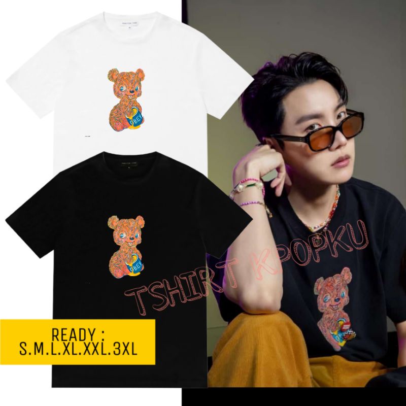 ย้อนยุคเสื้อยืด พิมพ์ลาย bts jhope HONEY BEAR สไตล์เกาหลีS-5XL