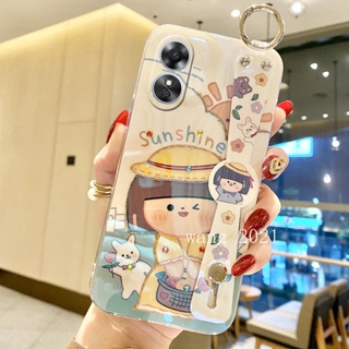 2023 New Casing เคส OPPO Reno8 T 8T Reno 8 T A78 4G 5G Soft Texture Phone Case Rhinestone Glitter Sun Girl Cartoon with Wristband Back Cover เคสโทรศัพท