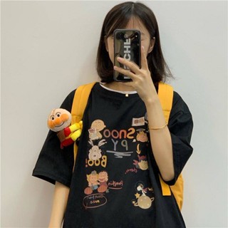 100% cotton summer new Korean version of Harajuku Hong Kong flavor loose fun cartoon short-sleeved T-shirt female ins ha