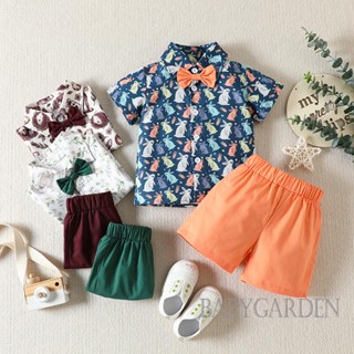 Babygarden-6m-4y ชุดเสื้อเชิ้ตแขนสั้น พิมพ์ลายไข่กระต่าย และกางเกงขาสั้น ลําลอง สําหรับเด็กผู้ชาย