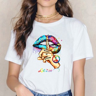 White Shirt Rainbow Lip Cubic Winter Vrouwen Grappige T-Shirt Lady Girl Grapid Veneen T_12