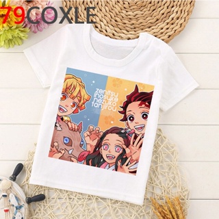 Demon Slayer T เสื้อเด็ก Kawaii การ์ตูนใบ Ghost Graphic เสื้อยืด Kimetsu ไม่มี Yaiba Anime Demon Blade Cool TShirt _08