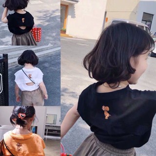 เสื้อยืดลําลอง แขนสั้น เปิดหลัง ลายหนูน้อยน่ารัก แฟชั่นฤดูร้อน สําหรับเด็กผู้หญิง