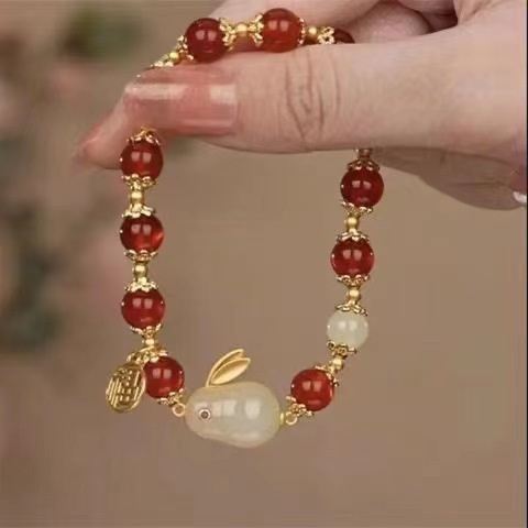 สร้อยข้อมือหยก รูปกระต่าย สไตล์จีนโบราณ คุณภาพสูง เหมาะกับของขวัญวันเกิด สําหรับนักเรียนหญิง