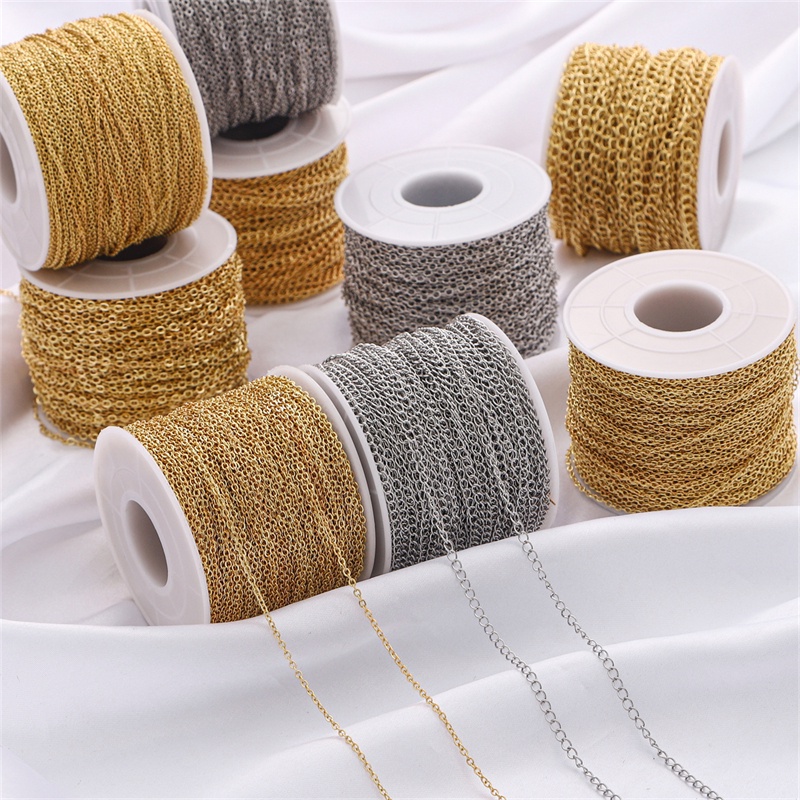 [1-4 มม.] 1 ม. Electroplating 14k Gold-clad Chain Electroplating Platinum Chain 1 ม. ทองแดง diy ทําด้วยมือเครื่องประดับวัสดุ 1 ม.