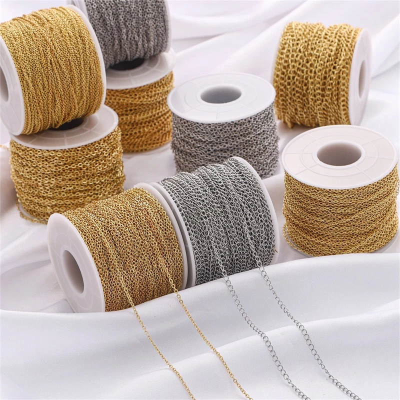 [1-4 มม.] 1 ม. Electroplating 14k Gold-clad Chain Electroplating Platinum Chain 1 ม. ทองแดง diy ทําด้วยมือเครื่องประดับวัสดุ 1 ม.