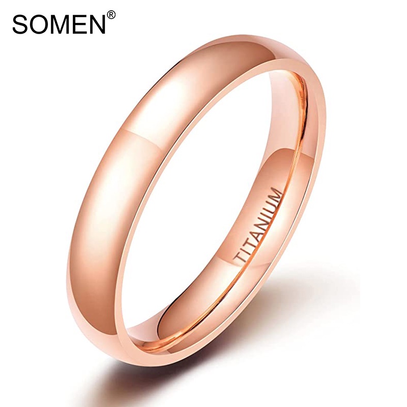 Somen แหวนไทเทเนียม สีโรสโกลด์ 4 มม. ขัดเงาสูง ขนาด 4.5-12.5 สําหรับงานแต่งงาน