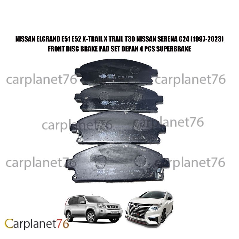NISSAN ELGRAND E51 E52 X-TRAIL X TRAIL T30 NISSAN SERENA C24 (1997-2023) ชุดผ้าเบรกหน้า DEPAN 4 ชิ้น