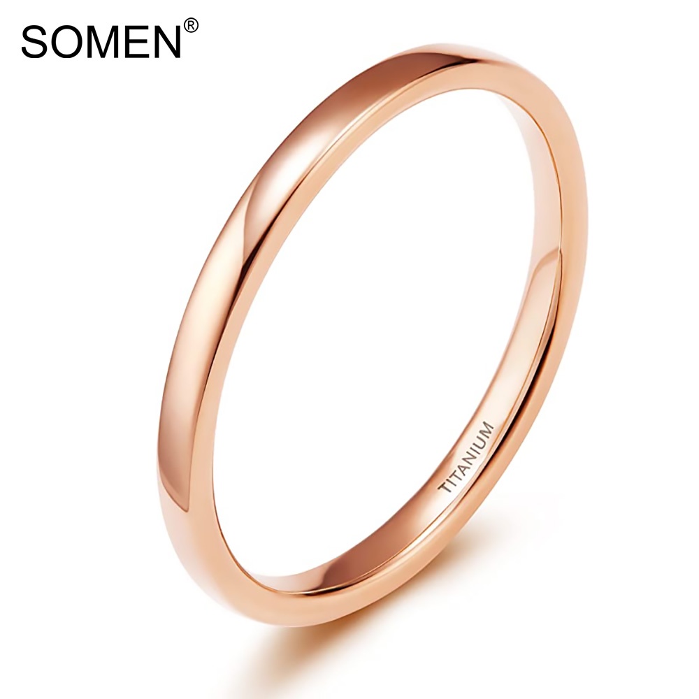 Somen แหวนไทเทเนียม ทรงโดม สีโรสโกลด์ 2 มม. ใส่สบาย ไซซ์ 3-13.5