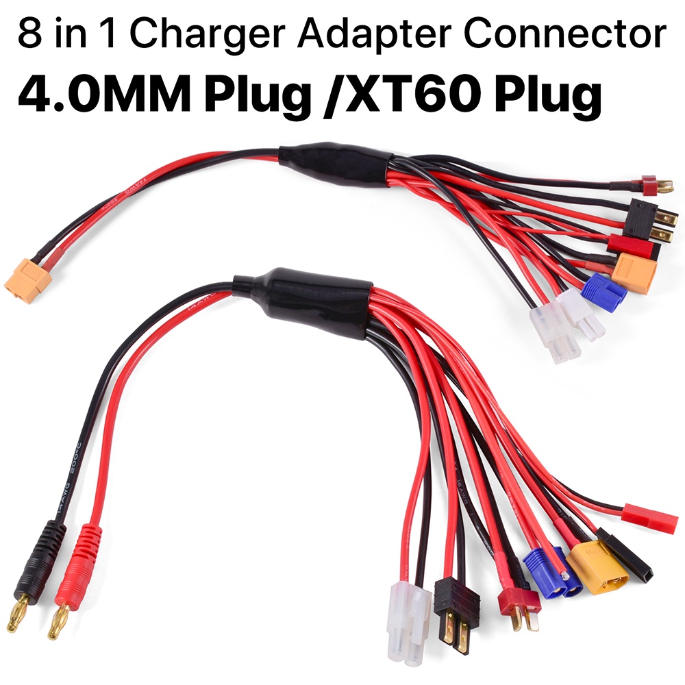 8 In 1 RC Lipo Battery Charger Adapter Connector Splitter Cable for Tamiya Futaba XT60 EC3 JST Lipo 