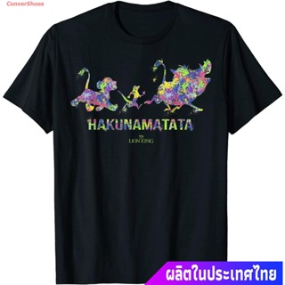 ใส่เดินทางสินค้ามาใหม่เสื้อยืดแขนสั้น Disney The Lion King Hakuna Matata Paint Splatter Silhouette T-Shirt Popular _05