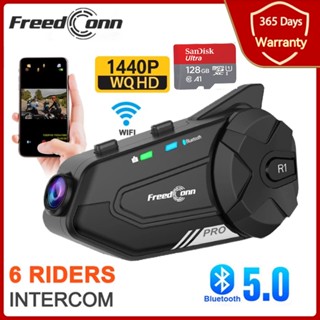 2023 Freedconn R1 PRO ชุดหูฟังบลูทูธ 1440P WiFi 2K บันทึกวิดีโอ 6 คน กันน้ํา สําหรับหมวกกันน็อครถจักรยานยนต์ music sharing