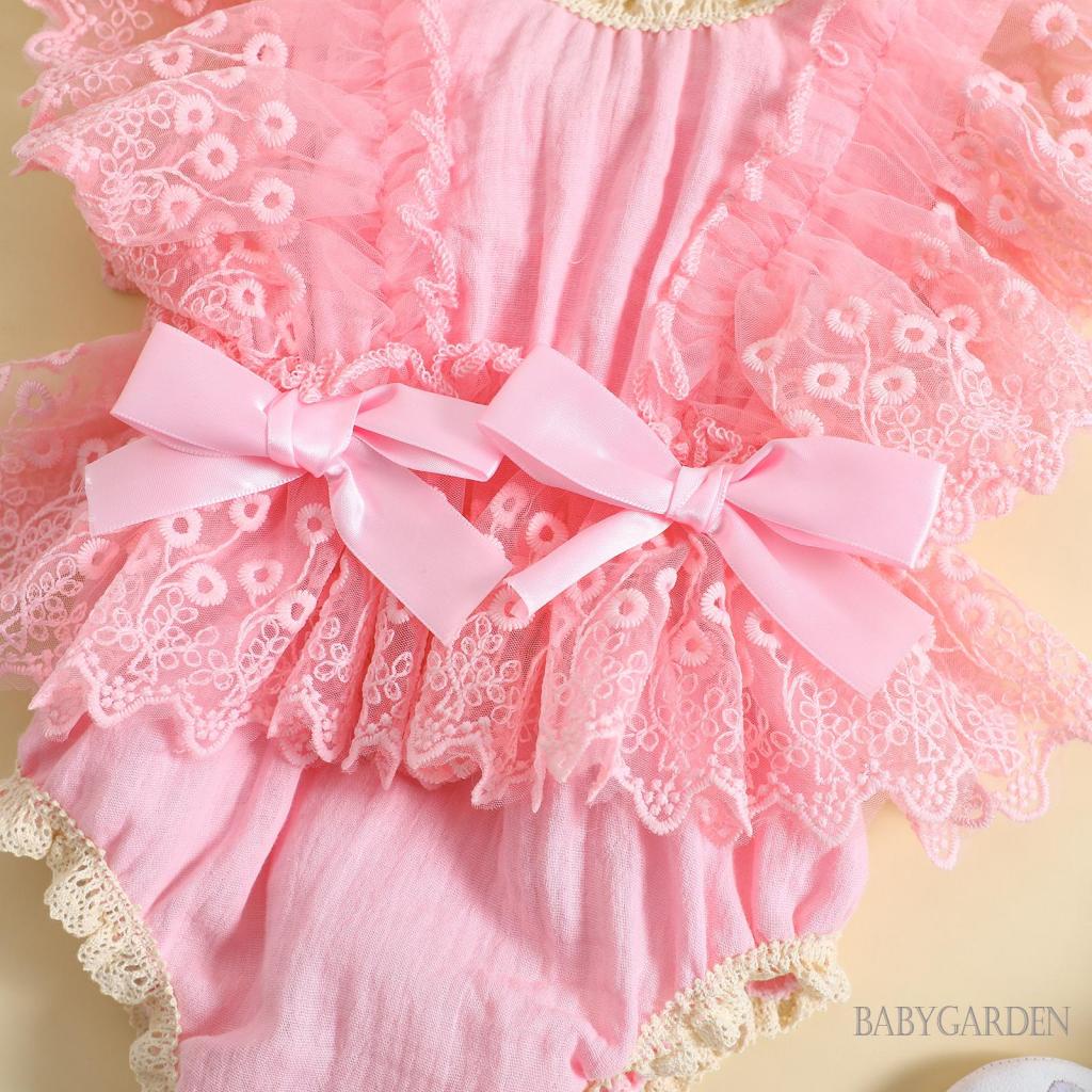 【ส่งจากไทย】 ชุดรอมเปอร์ลําลอง แขนแต่งระบาย แต่งโบว์ ลายดอกไม้ ลูกไม้ แฟชั่นฤดูร้อน สําหรับเด็กผู้หญิง 0-18 เดือน - รูปที่ 5