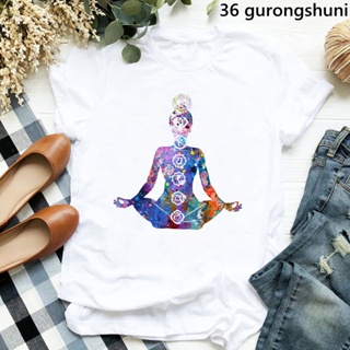 Watercolor Zen Hobo Boho Paix Print Tshirt Women Buddha Chakra Meditation T-Shirt Femme Short Sleeve Casual T Shirt_04