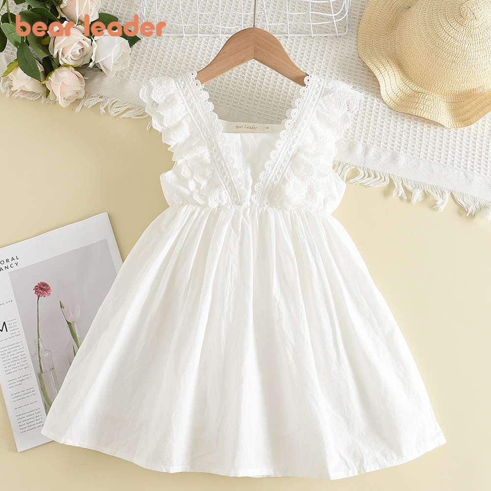 Bear Leader Summer Round Neck Sequin Mesh Party Princess Dress Sleeveless Shiny Girls Clothes Korean Version Kids Costume