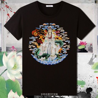 Chinese Style Buddha Statue Character Print Loose Genderless Men Women Same Casual Short-Sleeved Pure Cotton T-Shir_02