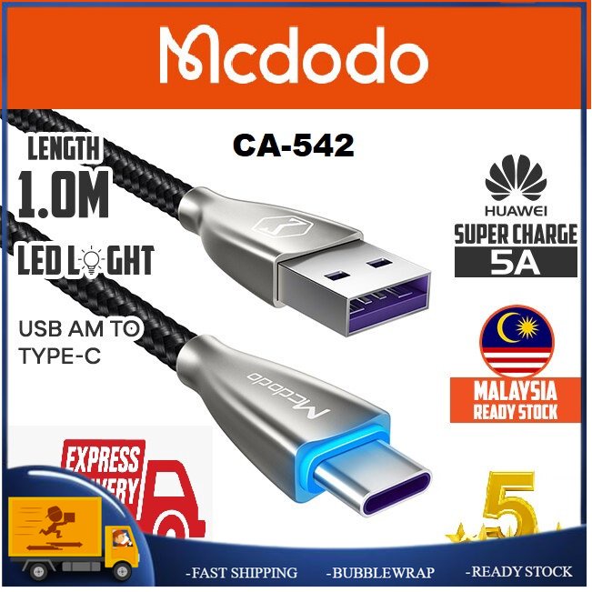 Mcdodo สาย USB AM to Type-C 5A 1M (ชาร์จเร็วสุดสําหรับ Huawei) CA-542