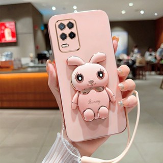 เคสโทรศัพท์มือถือนิ่ม ลายกระต่าย 3D พร้อมสายคล้อง ตั้งได้ สําหรับ Realme X K3 Realme XT X2 Realme 5 5i Realme 7i C17 Realme 8 8 Pro 8i Realme C20 C20A C11 2021