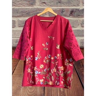 เสื้อลินินไซร์ใหญ่คอวีใส่สวยลายปักเนื้อดีผ้านิ่มใส่สบาย
