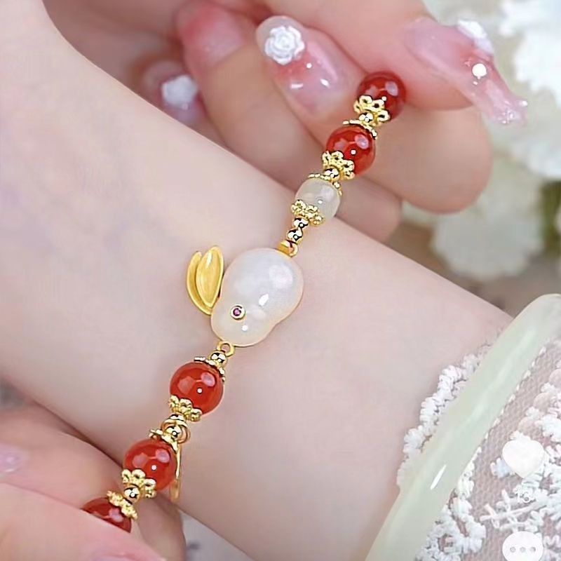 สร้อยข้อมือหยก รูปกระต่าย สไตล์จีนโบราณ คุณภาพสูง เหมาะกับของขวัญวันเกิด สําหรับนักเรียนหญิง
