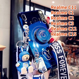 เคสโทรศัพท์มือถือ ซิลิโคน พร้อมสายคล้อง และตุ๊กตาน่ารัก สําหรับ Realme C15 Realme C12 Realme C3 Realme C11 Realme C2 Realme C1