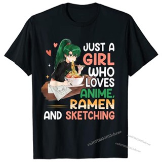 Just A Girl Who Loves Anime Ramen and Sketching Girls Teens T-Shirt Graphic Tee Tops_01